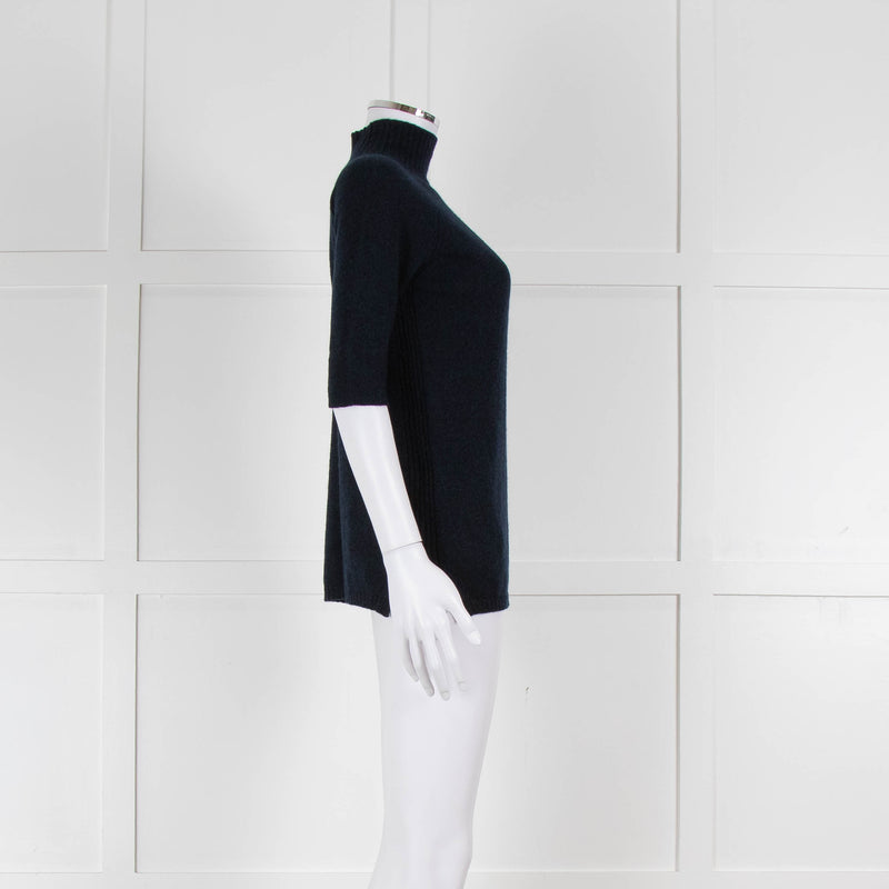 Fedeli Blue Turtleneck Cashmere Short Sleeve T Shirt