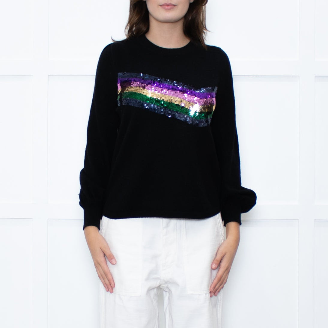 WYSE Black Multicolour Sequin stripe Cashmere Blend Jumper