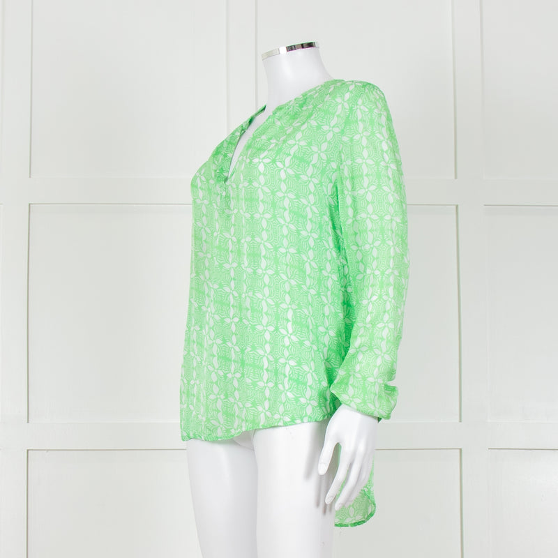 Primrose Park Green And White Floral Print Long Sleeve Top