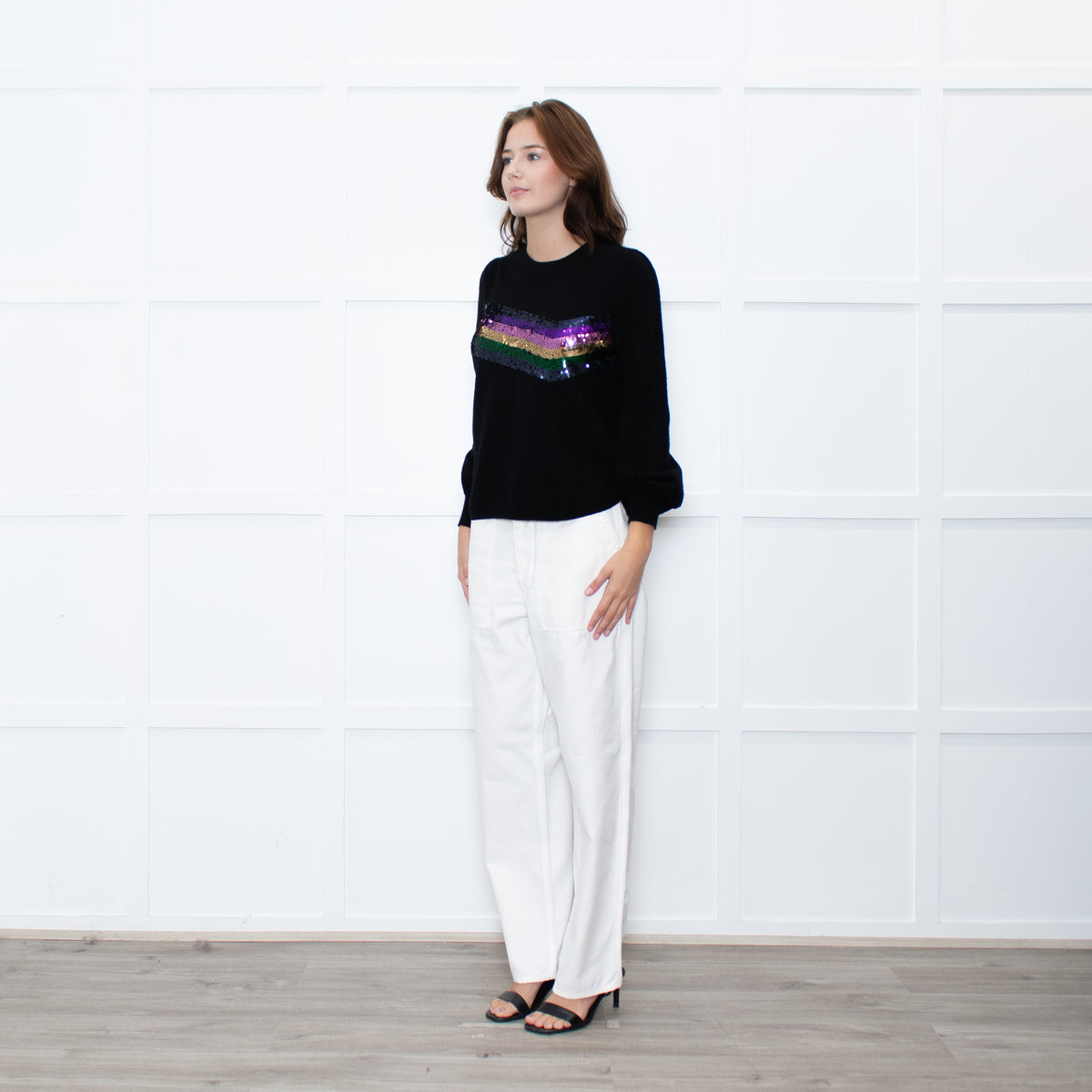 WYSE Black Multicolour Sequin stripe Cashmere Blend Jumper