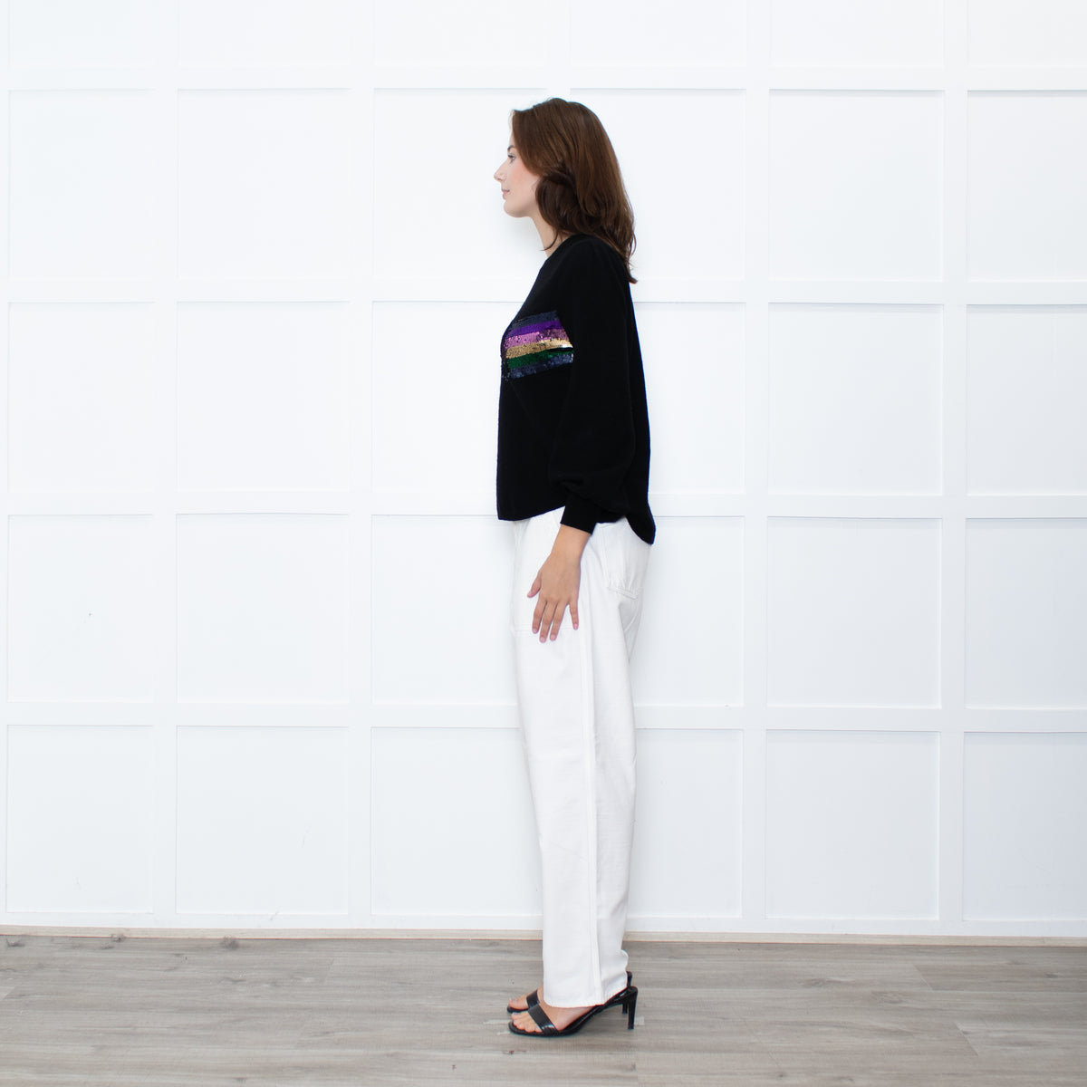 WYSE Black Multicolour Sequin stripe Cashmere Blend Jumper