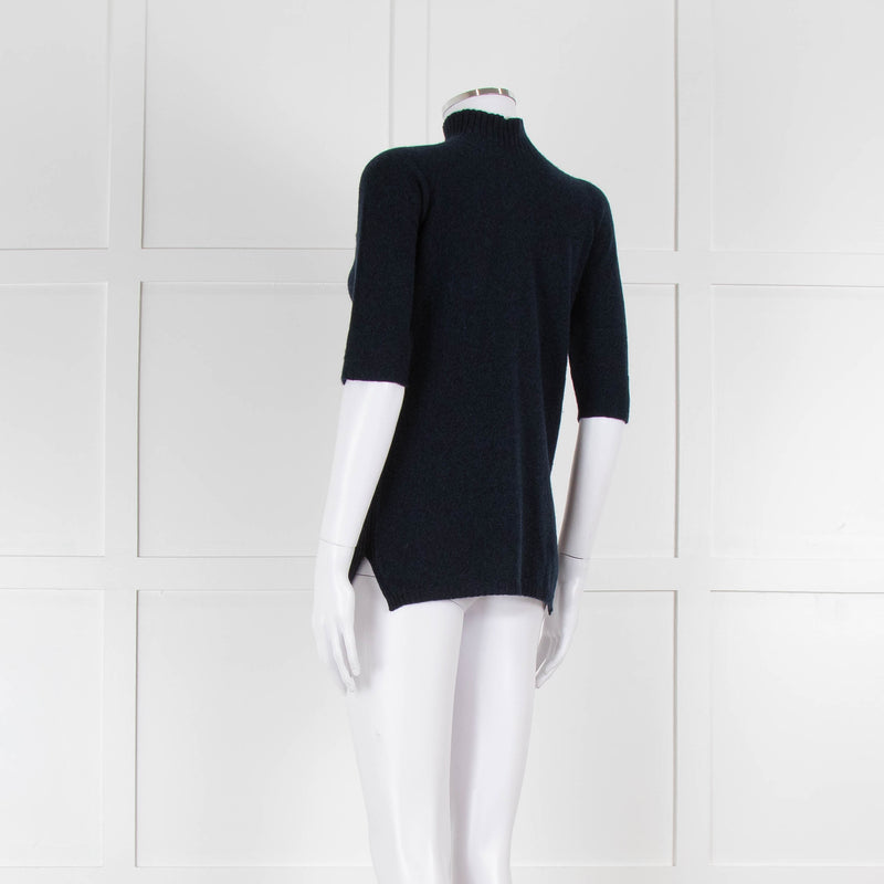 Fedeli Blue Turtleneck Cashmere Short Sleeve T Shirt