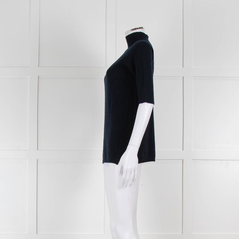 Fedeli Blue Turtleneck Cashmere Short Sleeve T Shirt