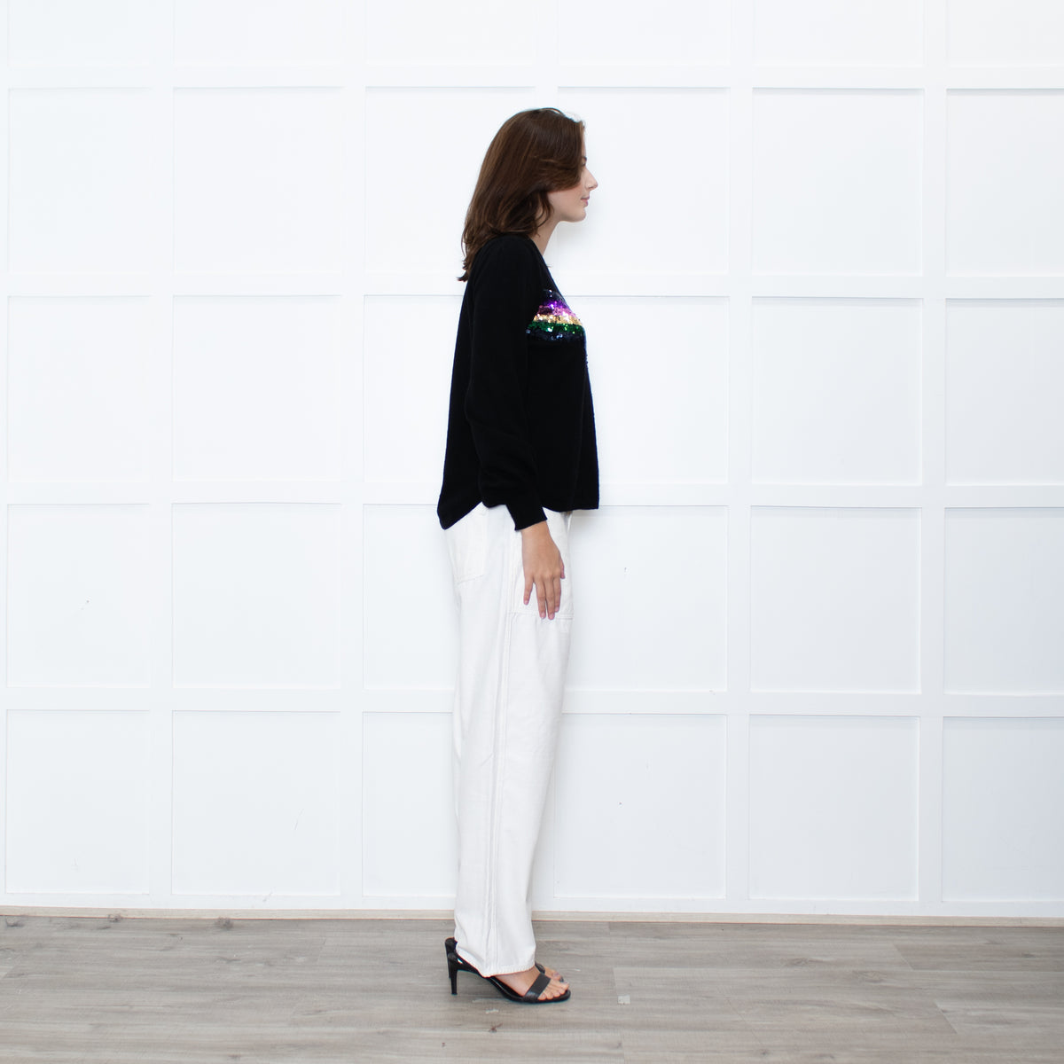 WYSE Black Multicolour Sequin stripe Cashmere Blend Jumper