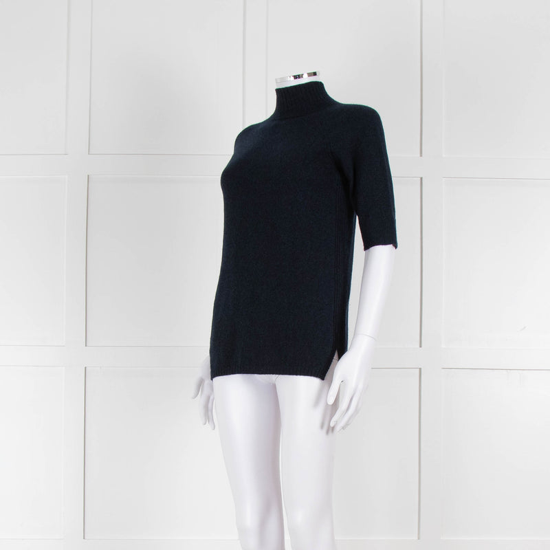 Fedeli Blue Turtleneck Cashmere Short Sleeve T Shirt