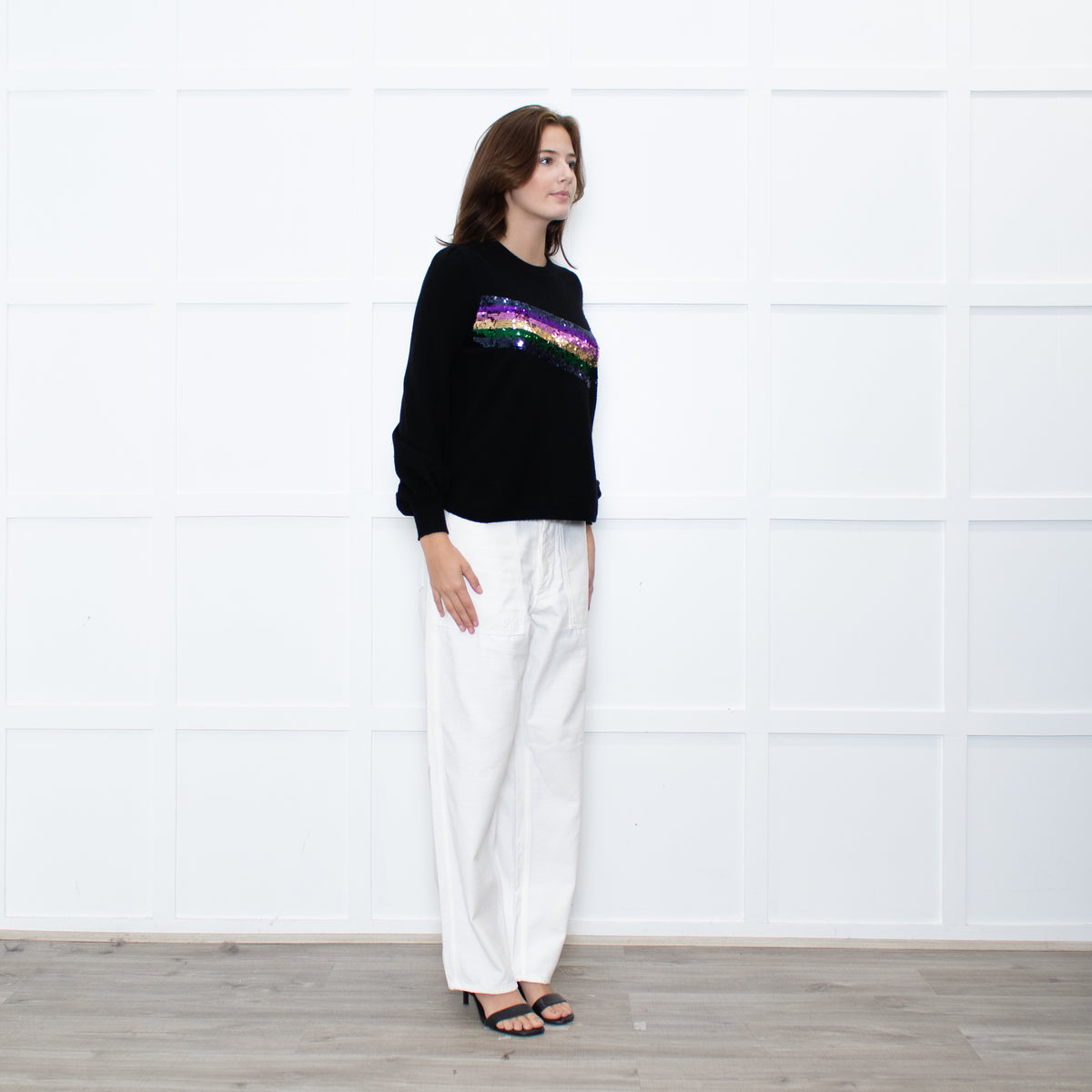 WYSE Black Multicolour Sequin stripe Cashmere Blend Jumper