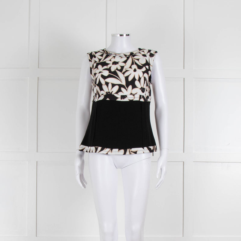Strenesse Black, White and Beige Flower Print Sleeveless Top