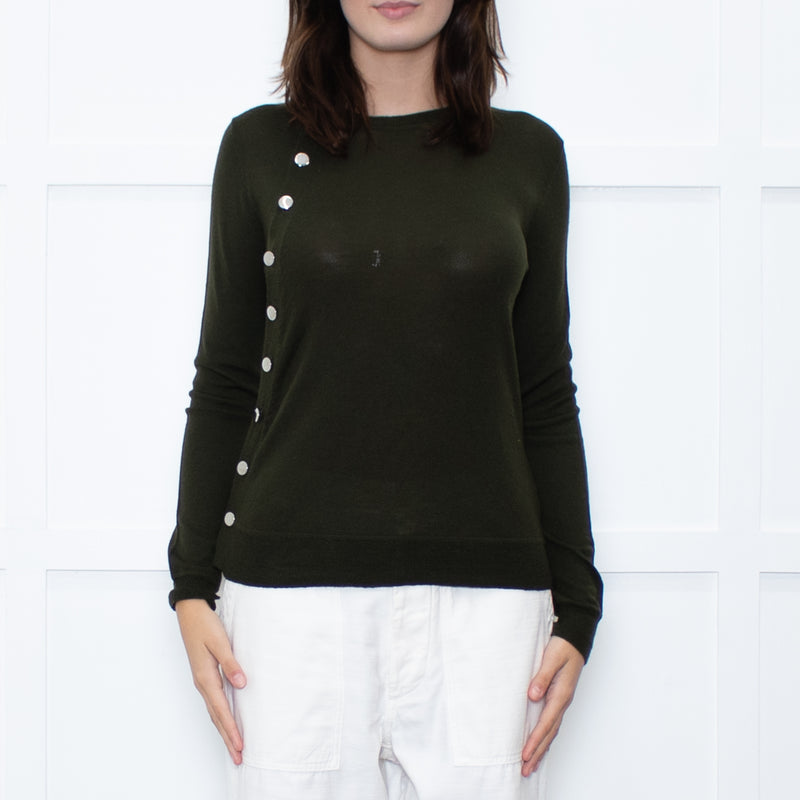 Altuzzara Khaki Silver Button Fine Wool Cardigan