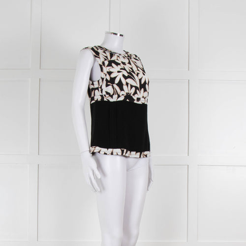 Strenesse Black, White and Beige Flower Print Sleeveless Top