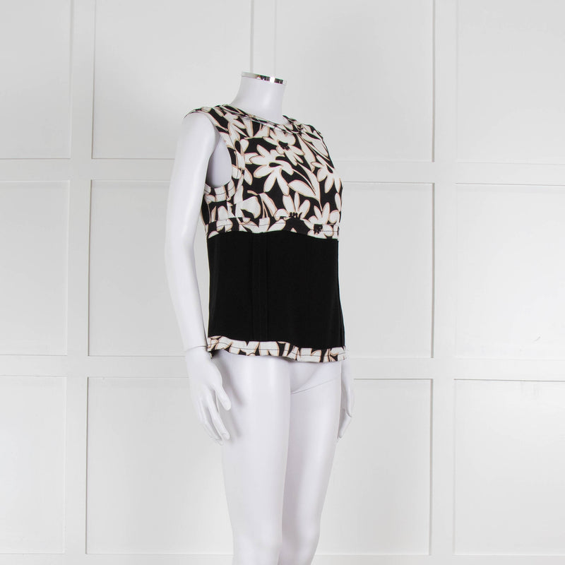 Strenesse Black, White and Beige Flower Print Sleeveless Top