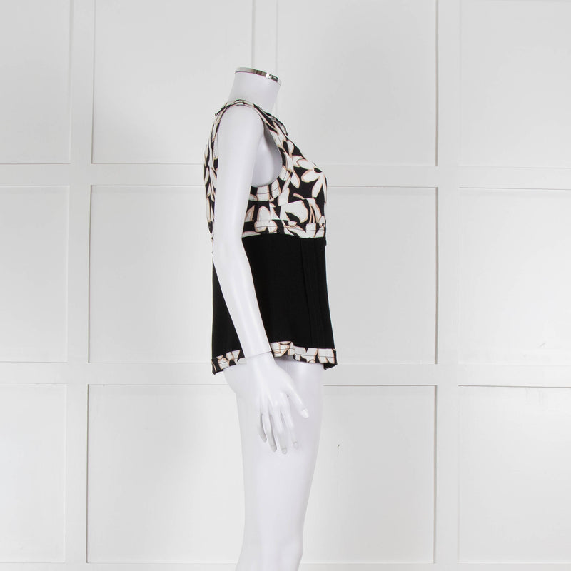 Strenesse Black, White and Beige Flower Print Sleeveless Top