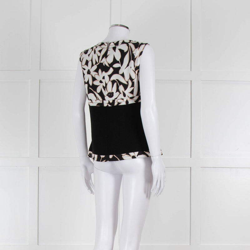 Strenesse Black, White and Beige Flower Print Sleeveless Top