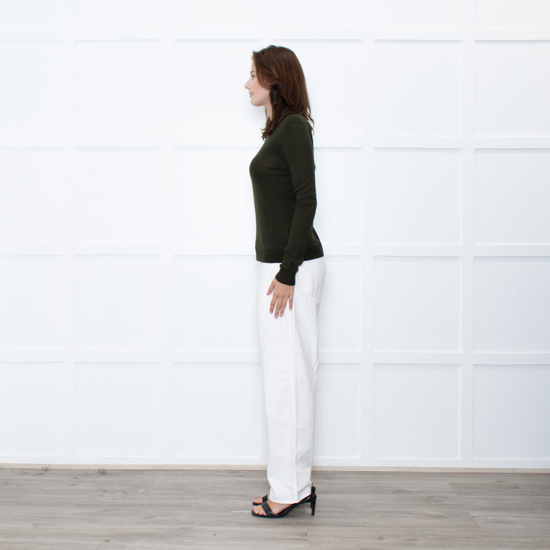 Altuzzara Khaki Silver Button Fine Wool Cardigan
