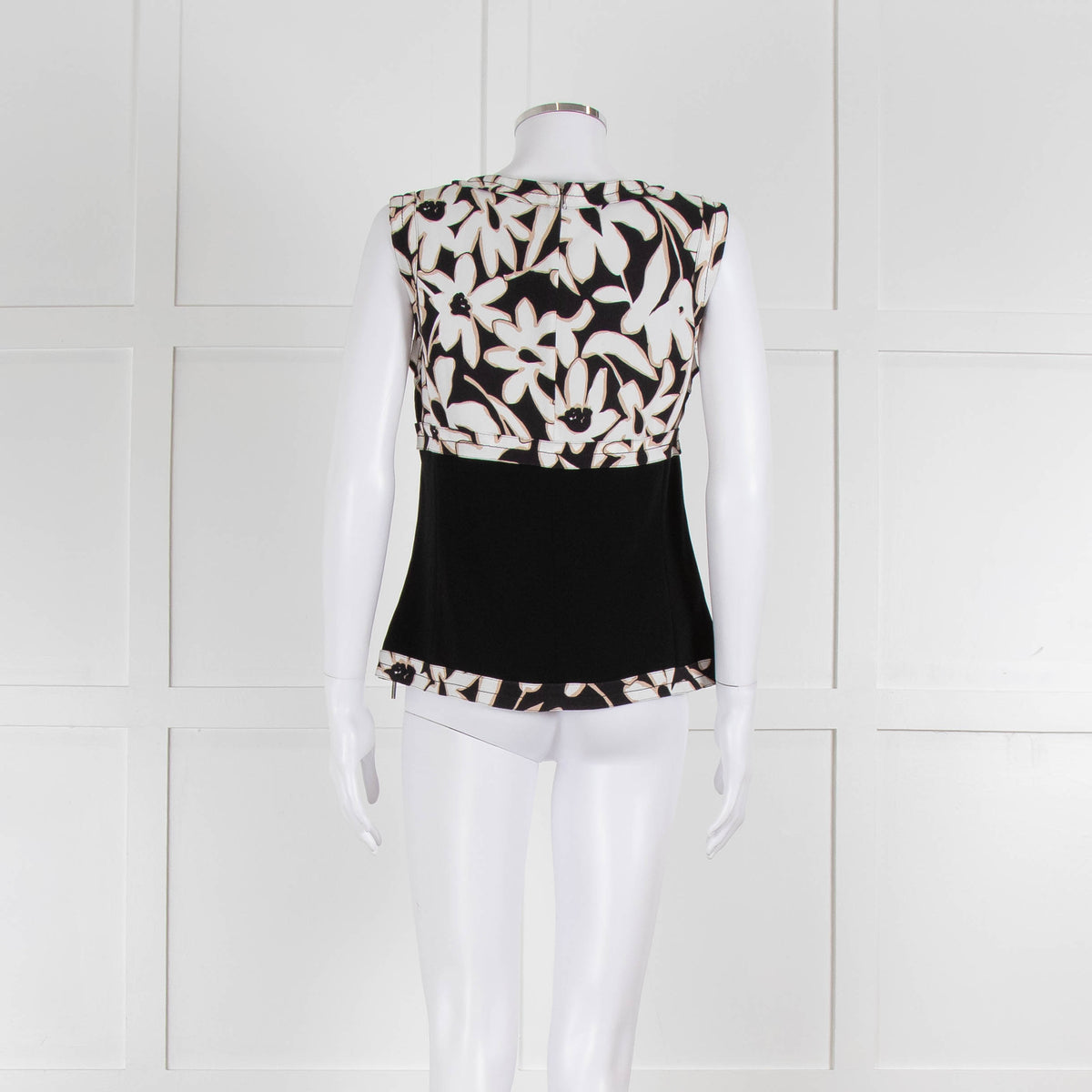 Strenesse Black, White and Beige Flower Print Sleeveless Top