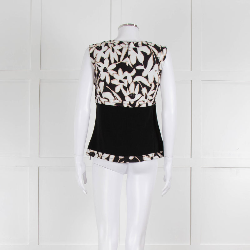 Strenesse Black, White and Beige Flower Print Sleeveless Top