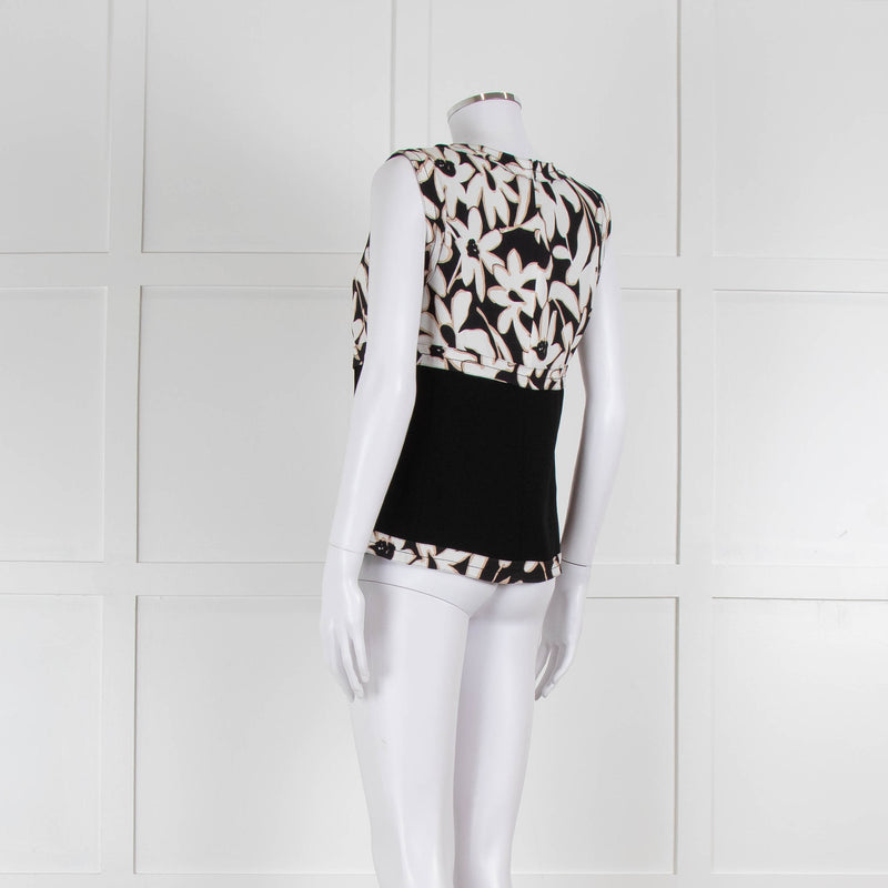 Strenesse Black, White and Beige Flower Print Sleeveless Top