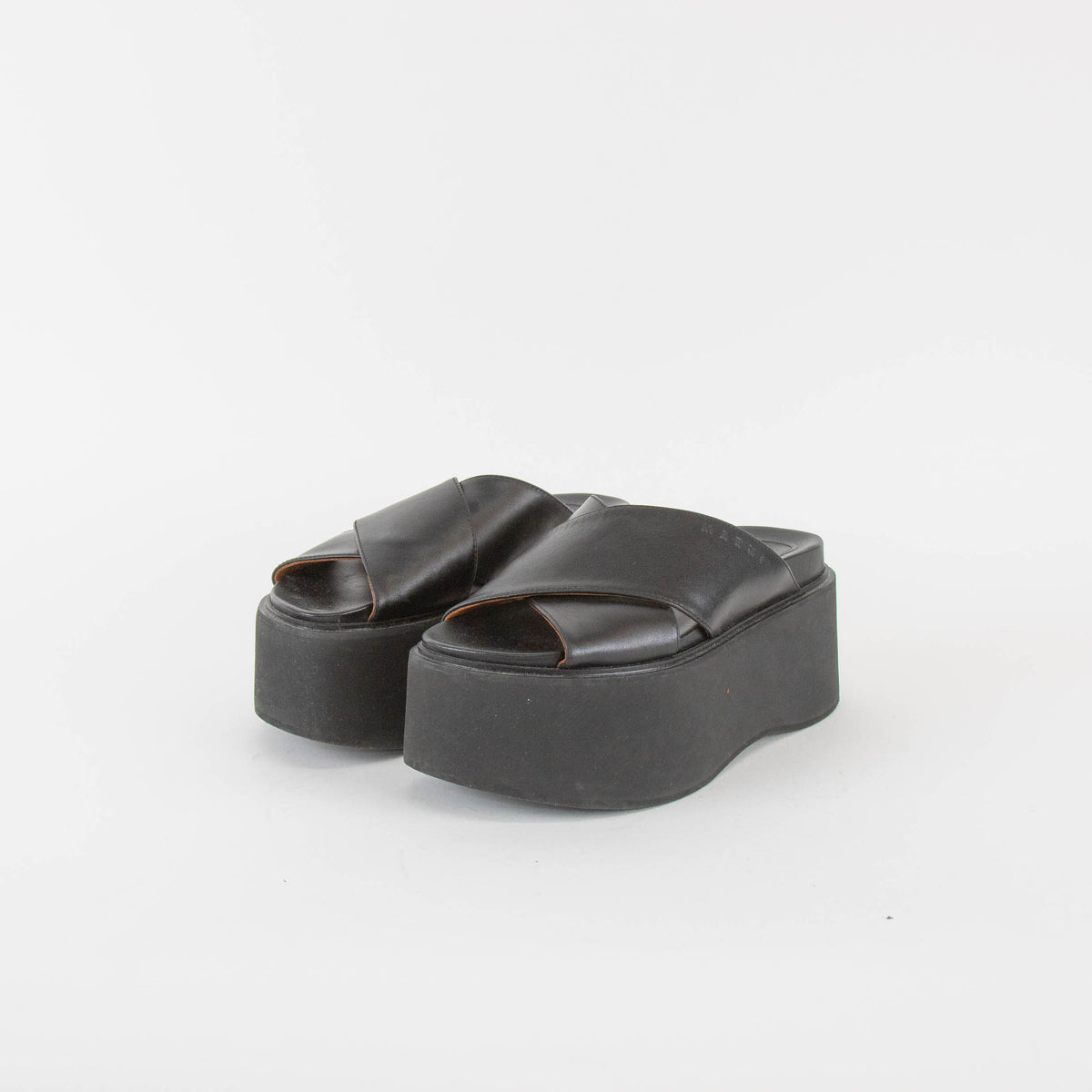 Marni Black Leather Cross Front Mules
