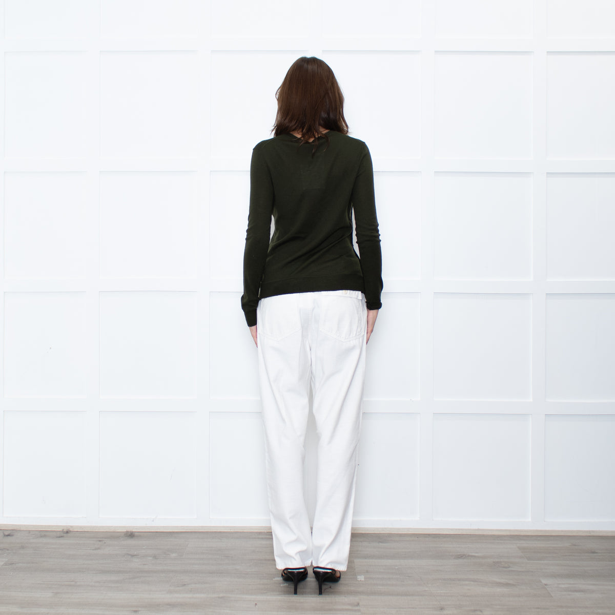 Altuzzara Khaki Silver Button Fine Wool Cardigan