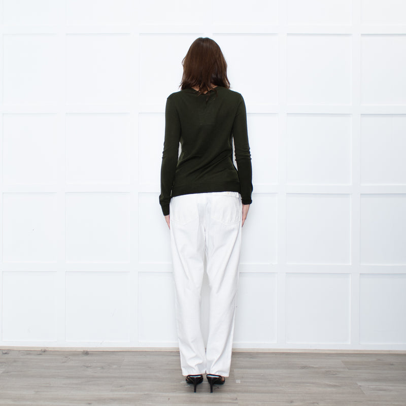 Altuzzara Khaki Silver Button Fine Wool Cardigan