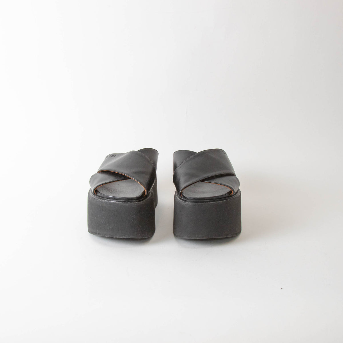 Marni Black Leather Cross Front Mules