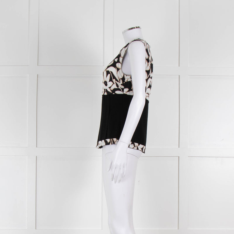 Strenesse Black, White and Beige Flower Print Sleeveless Top