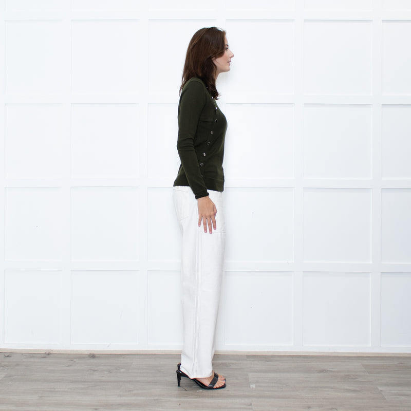 Altuzzara Khaki Silver Button Fine Wool Cardigan