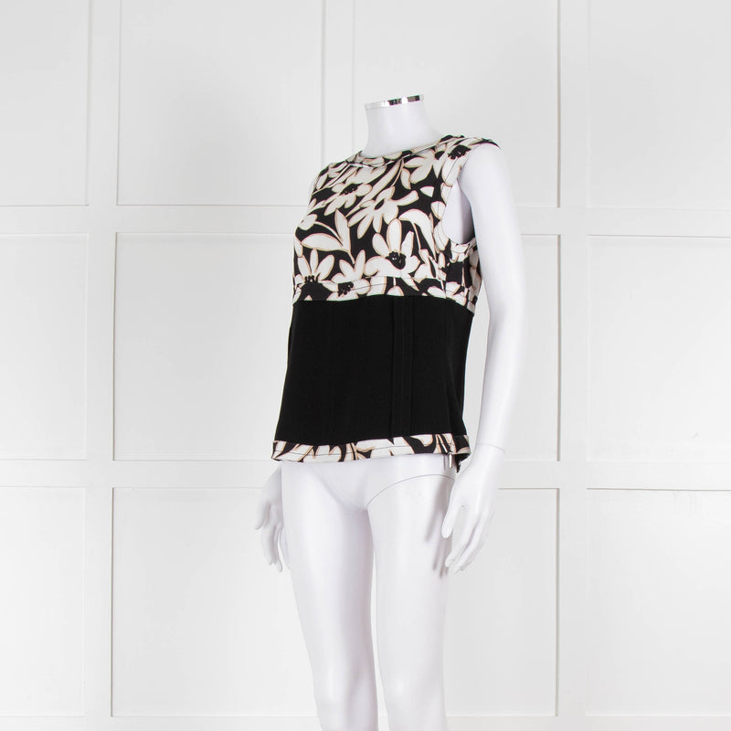 Strenesse Black, White and Beige Flower Print Sleeveless Top