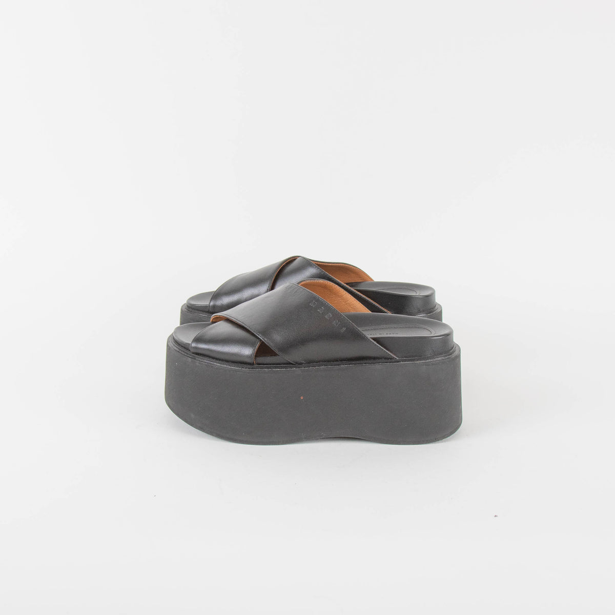 Marni Black Leather Cross Front Mules