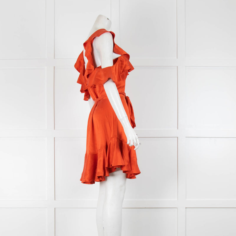 Zimmerman Orange Silk Frilled Mini Dress