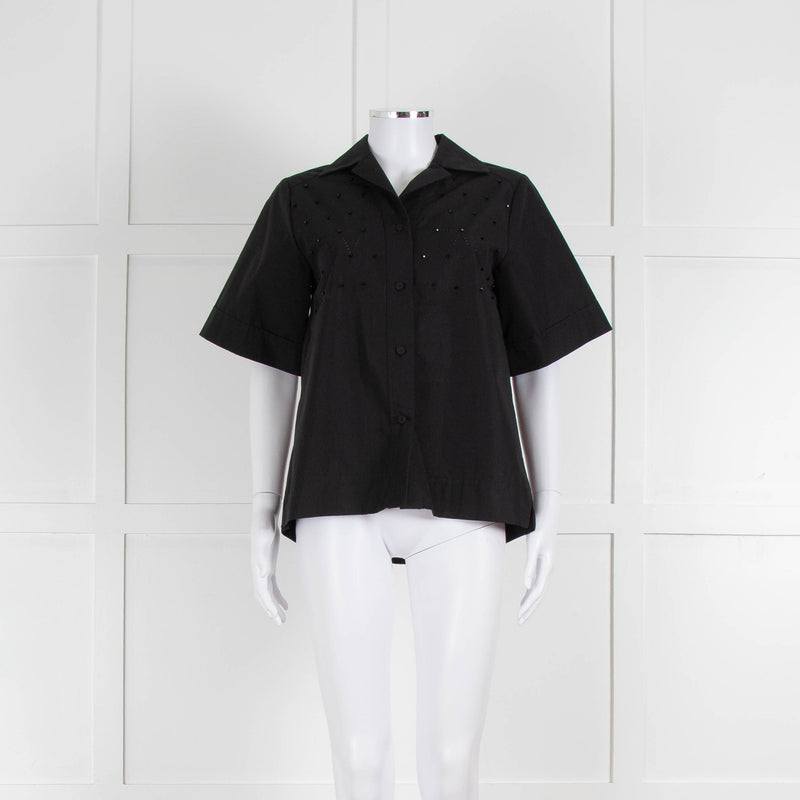 Beatrice B Black Cotton Beaded Shirt