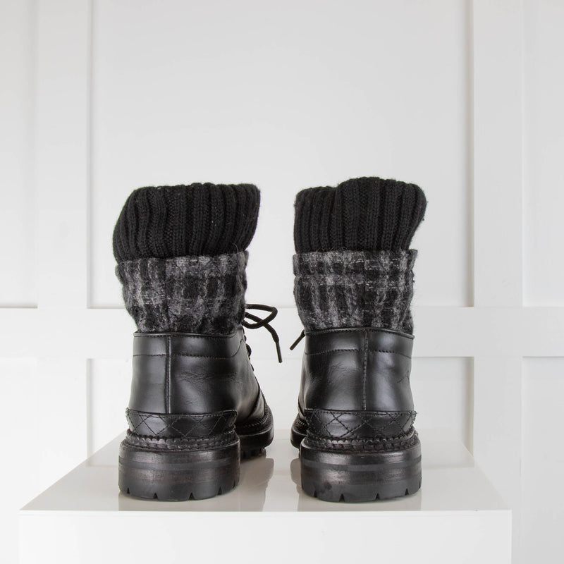 Chanel Black Leather Sock Combat Boots