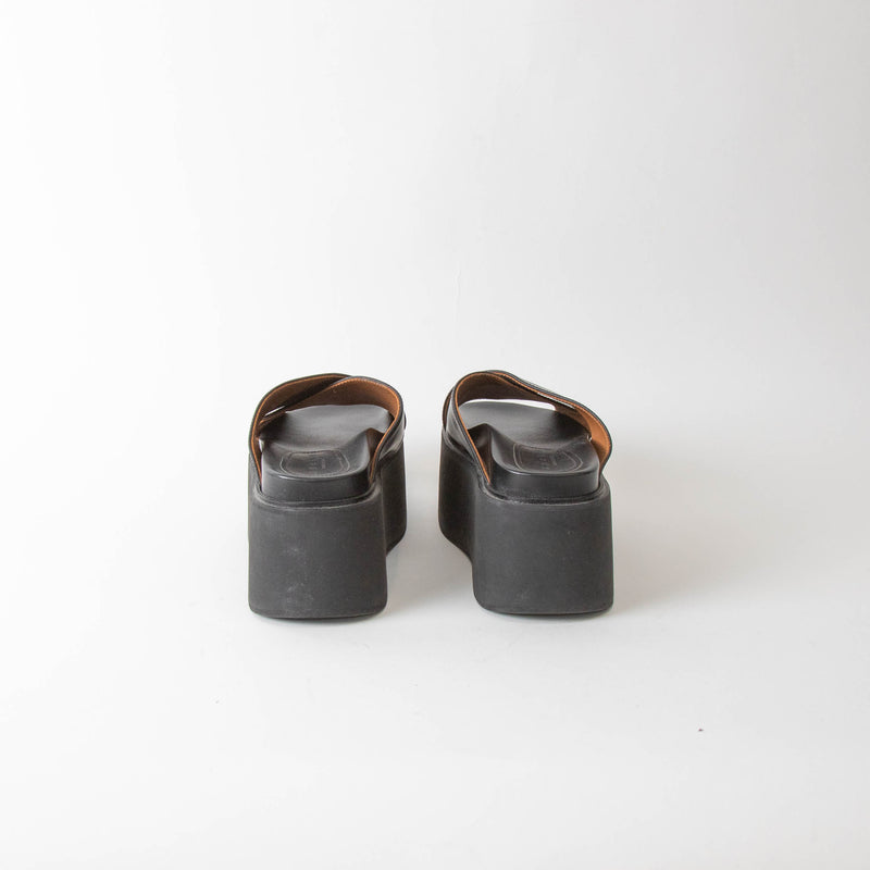 Marni Black Leather Cross Front Mules