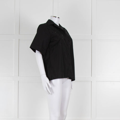 Beatrice B Black Cotton Beaded Shirt