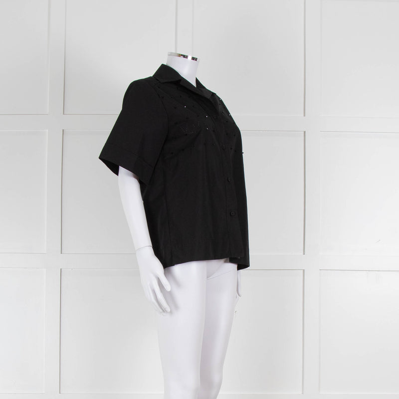 Beatrice B Black Cotton Beaded Shirt