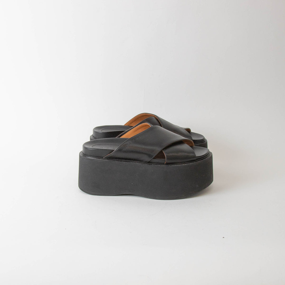 Marni Black Leather Cross Front Mules