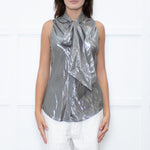 Ralph Lauren Silver Sleeveless Neck-Tie Top