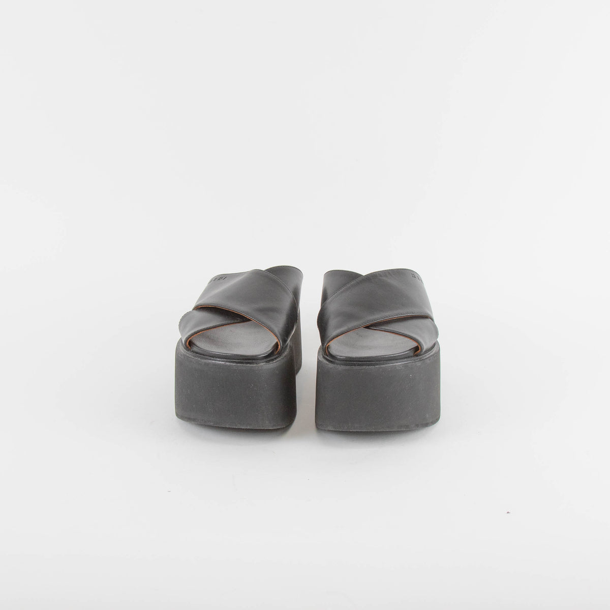 Marni Black Leather Cross Front Mules