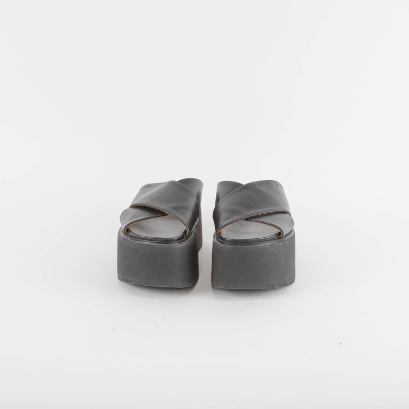 Marni Black Leather Cross Front Mules