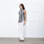 Ralph Lauren Silver Sleeveless Neck-Tie Top