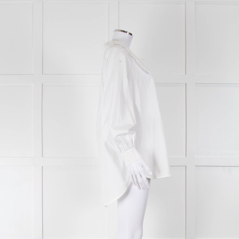 Samsoe Samsoe White Cotton Large Collar Oversized Shirt