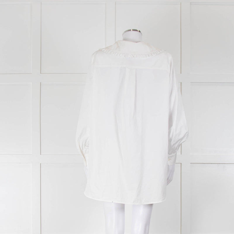 Samsoe Samsoe White Cotton Large Collar Oversized Shirt