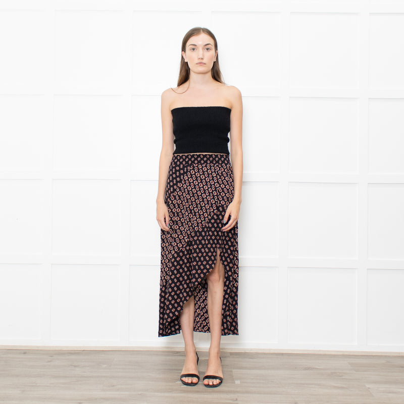 Maje Black Red Print Symmetric Skirt