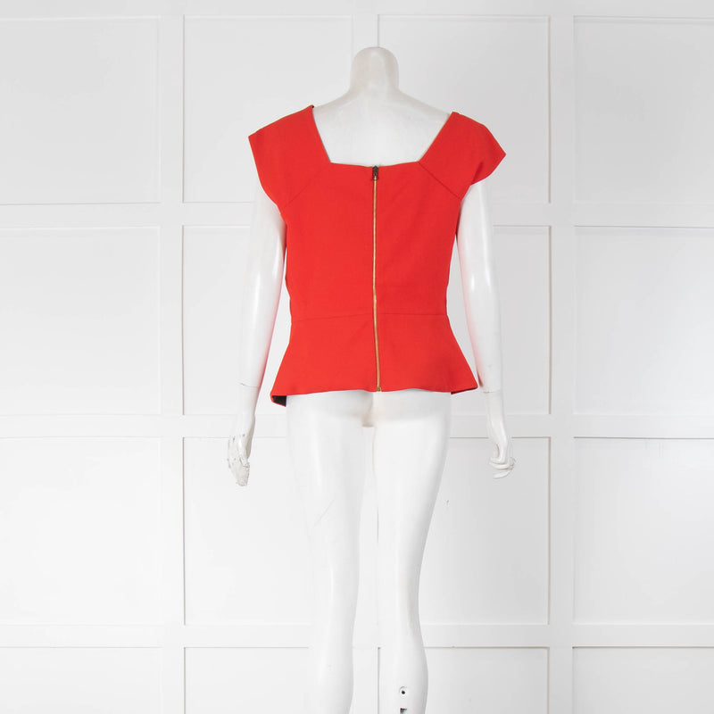 Roland Mouret Red Asymmetric Seam Detail Fitted Top