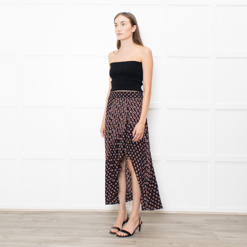 Maje Black Red Print Symmetric Skirt