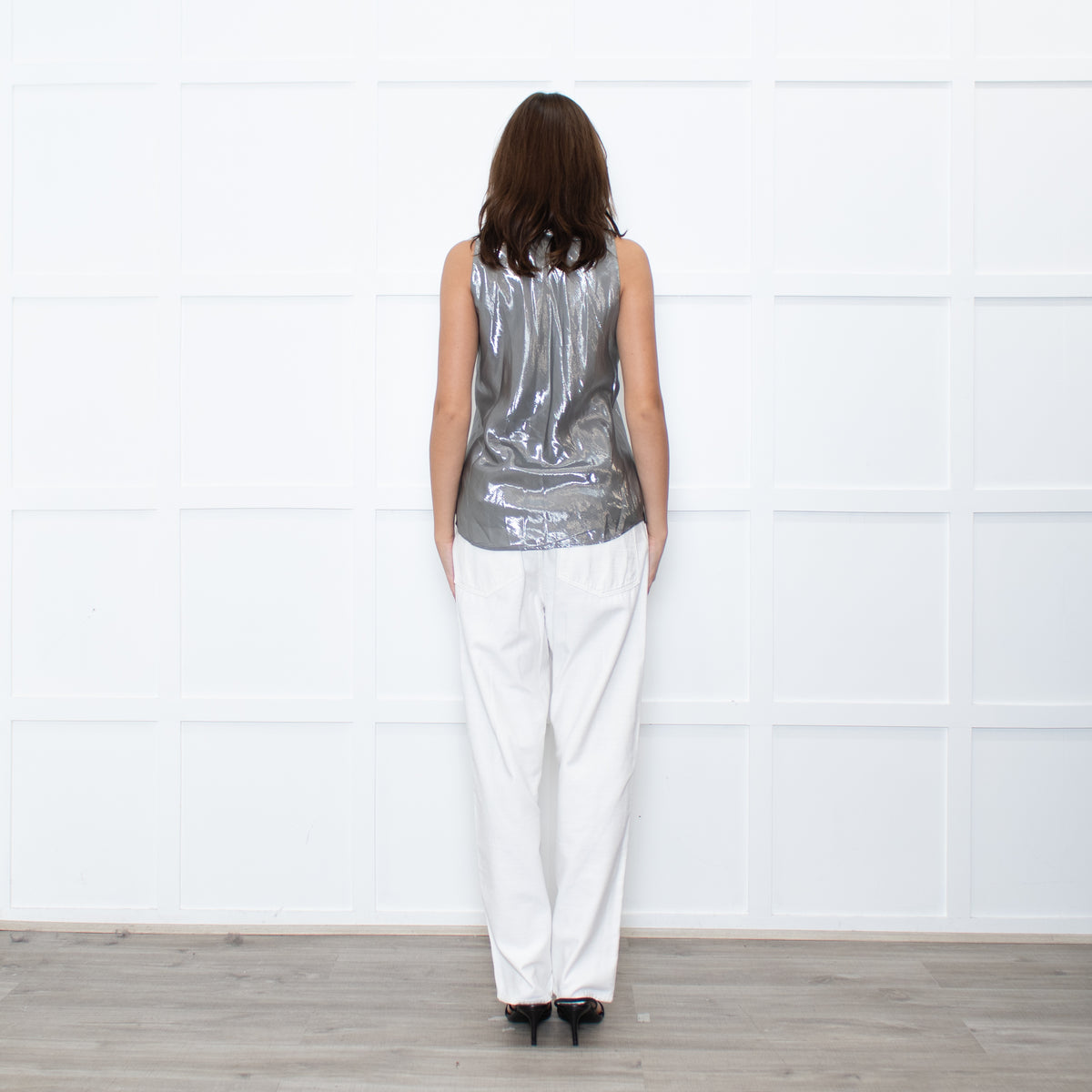 Ralph Lauren Silver Sleeveless Neck-Tie Top