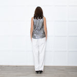 Ralph Lauren Silver Sleeveless Neck-Tie Top