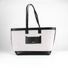 Burberry Cream Canvas Black Leather Trim Large Tote Bag