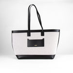 Burberry Cream Canvas Black Leather Trim Large Tote Bag