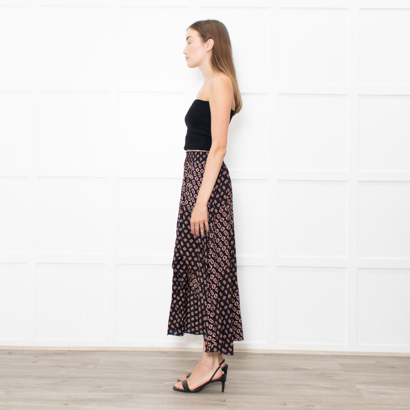 Maje Black Red Print Symmetric Skirt