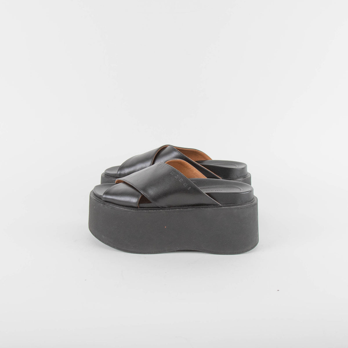 Marni Black Leather Cross Front Mules